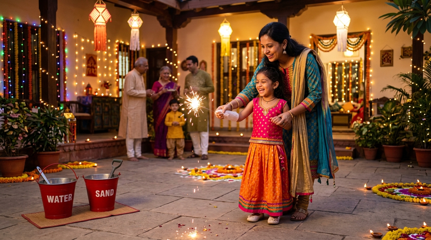 Safe Diwali fireworks celebration with family